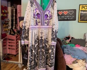ECI Purple and Black Ornate Long Sleeve Dress